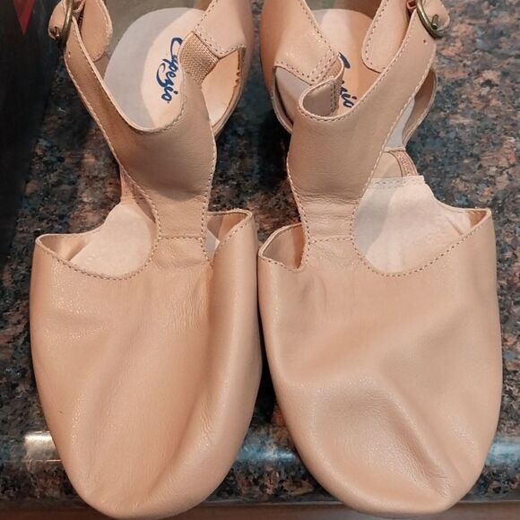 Capezio Tan Flats with Elegant Ankle Strap - Picture 4 of 7